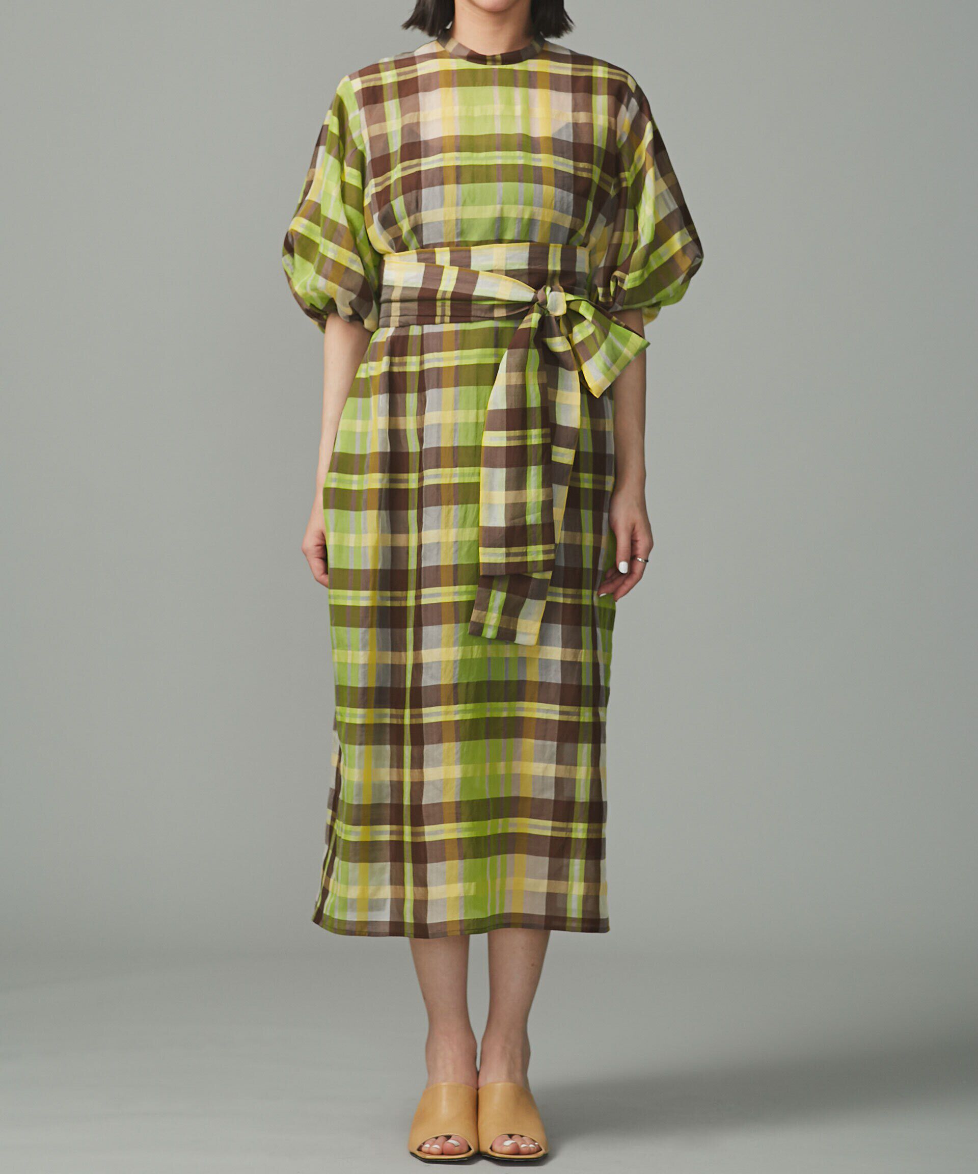 nano･universe「シアーチェックボリュームスリーブワンピース」|ワンピース|