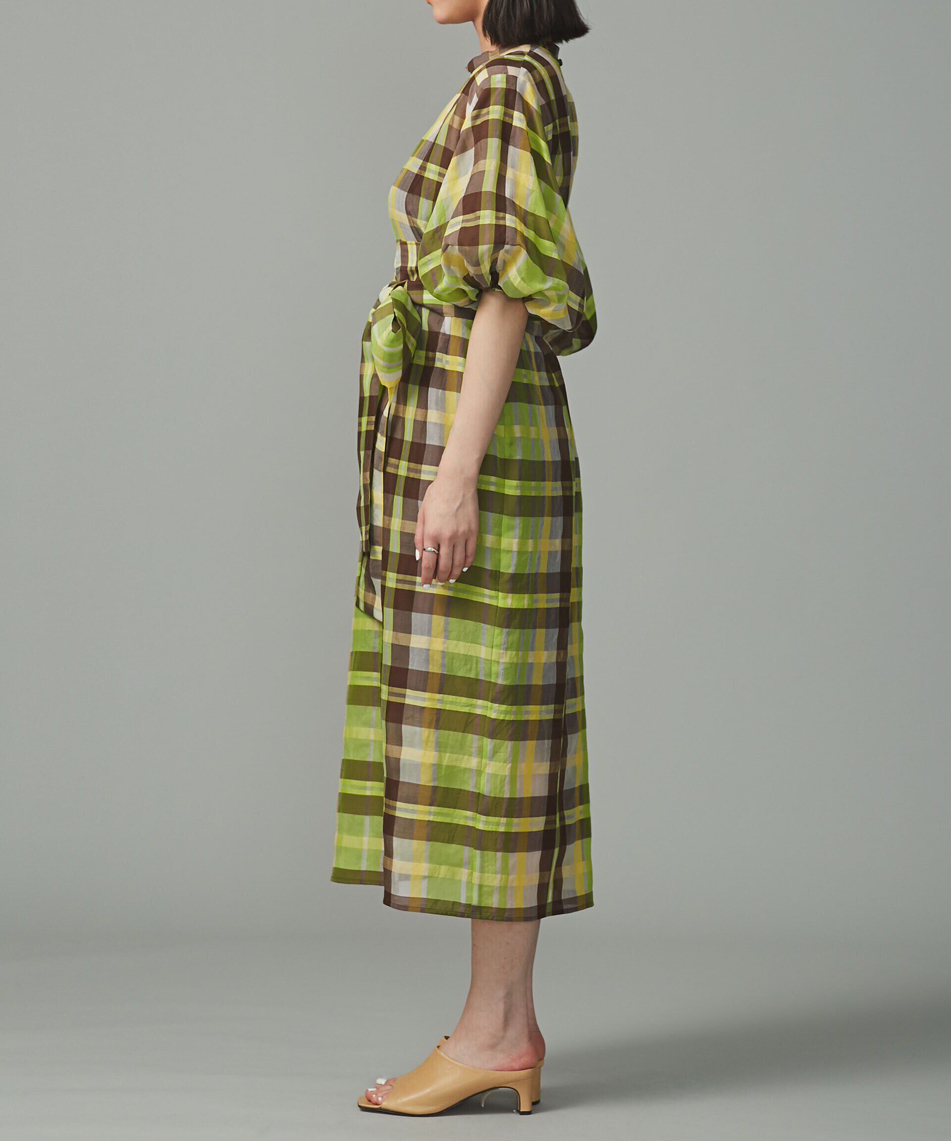 nano･universe「シアーチェックボリュームスリーブワンピース」|ワンピース|