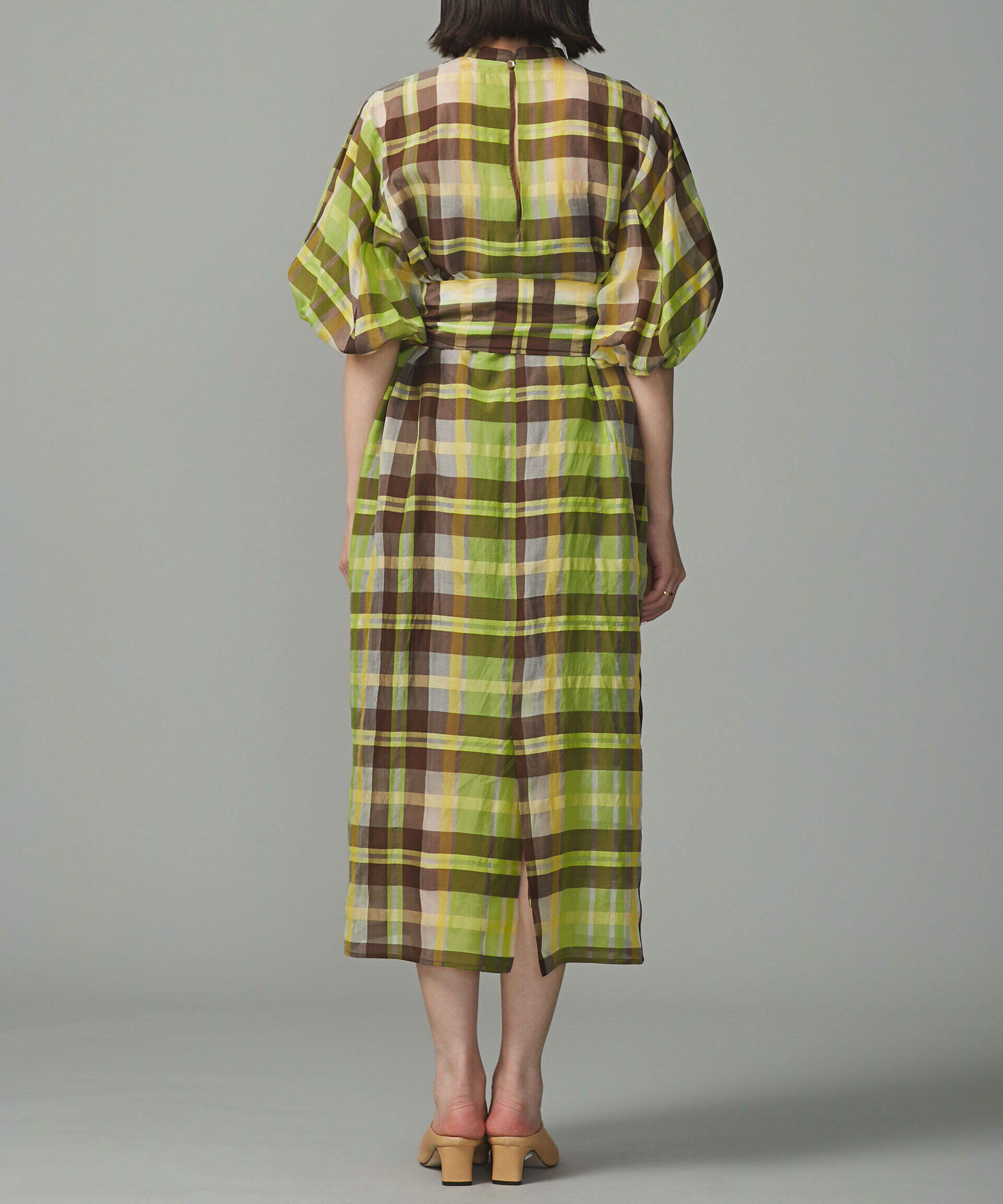 nano･universe「シアーチェックボリュームスリーブワンピース」|ワンピース|