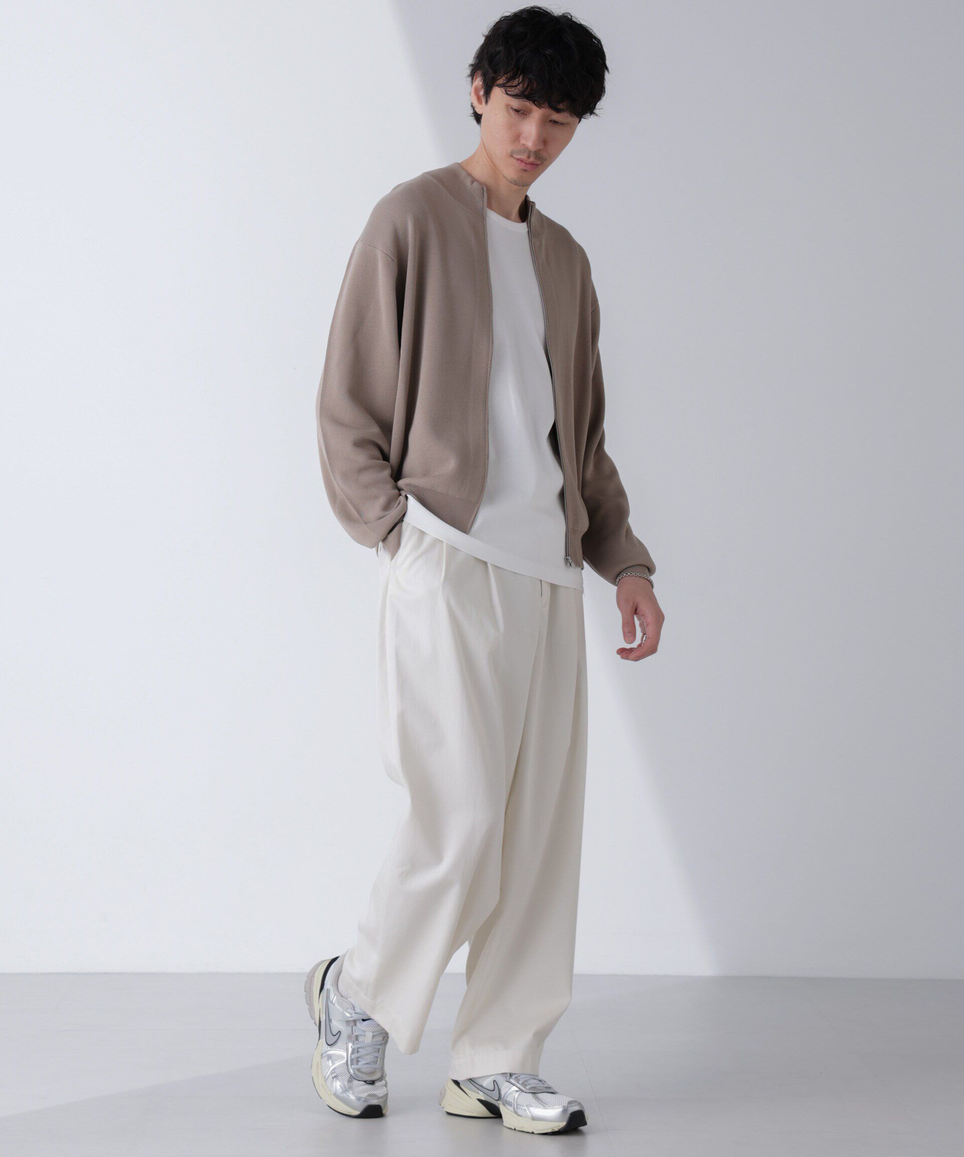 nano･universe「14ゲージミラノリブドライバーズニット(手洗い可能)」|ニット・セーター|グレージュ3