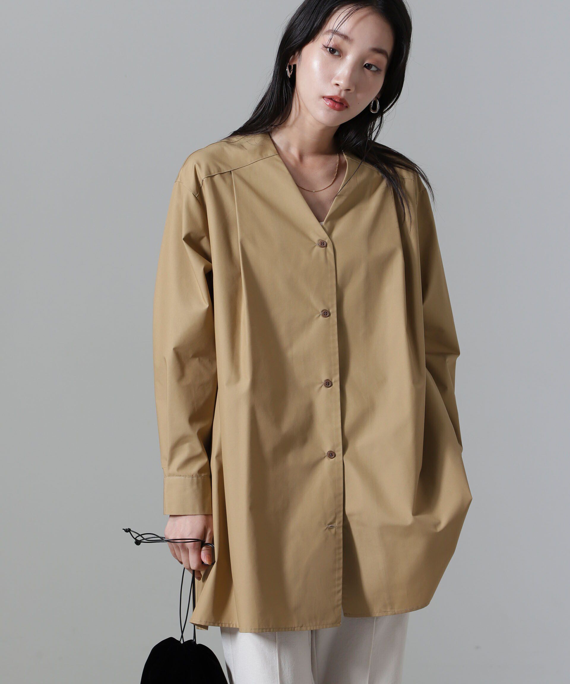 nano･universe「AラインVネックチュニックワンピース」|ワンピース|ベージュ