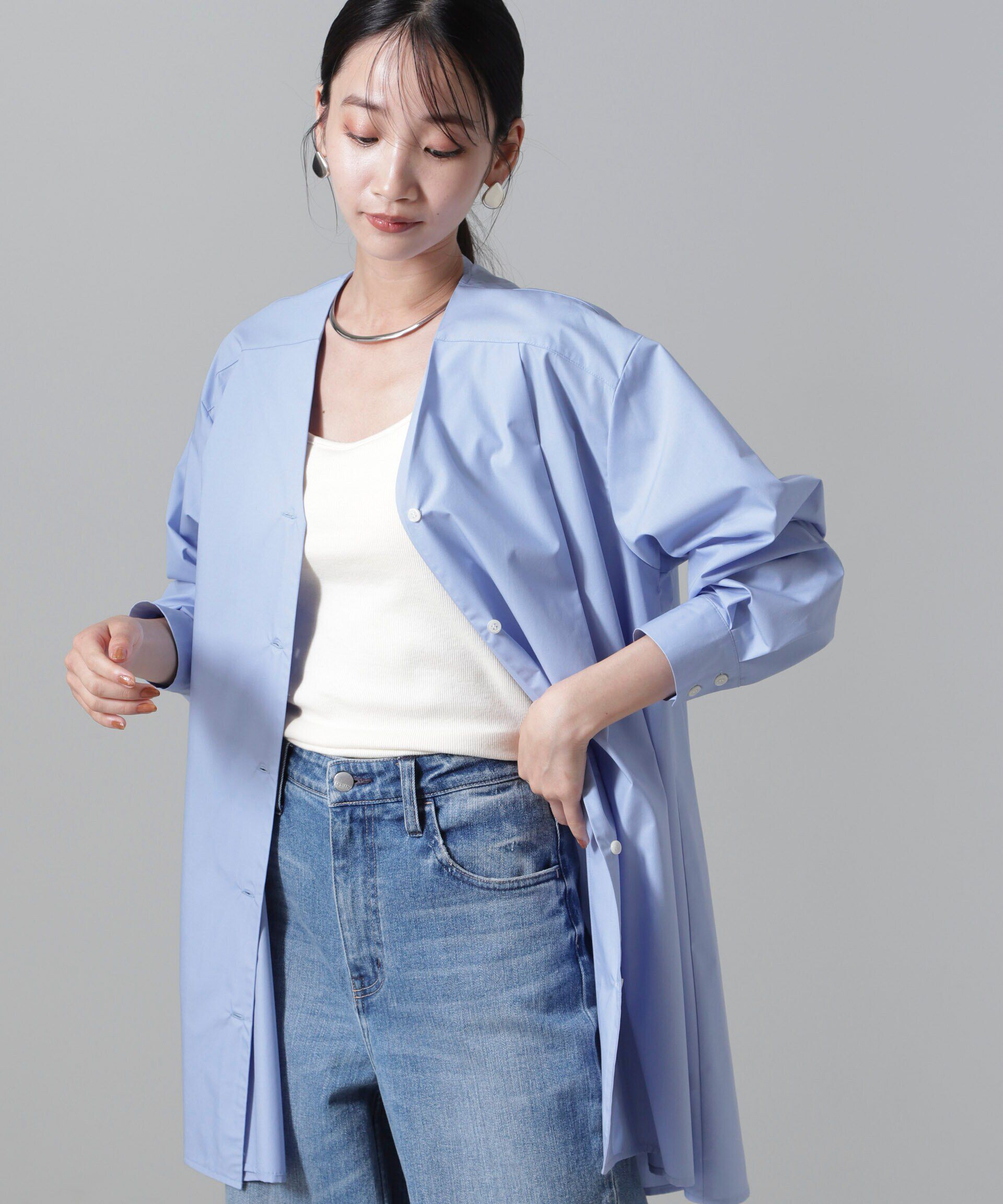 nano･universe「AラインVネックチュニックワンピース」|ワンピース|ブルー