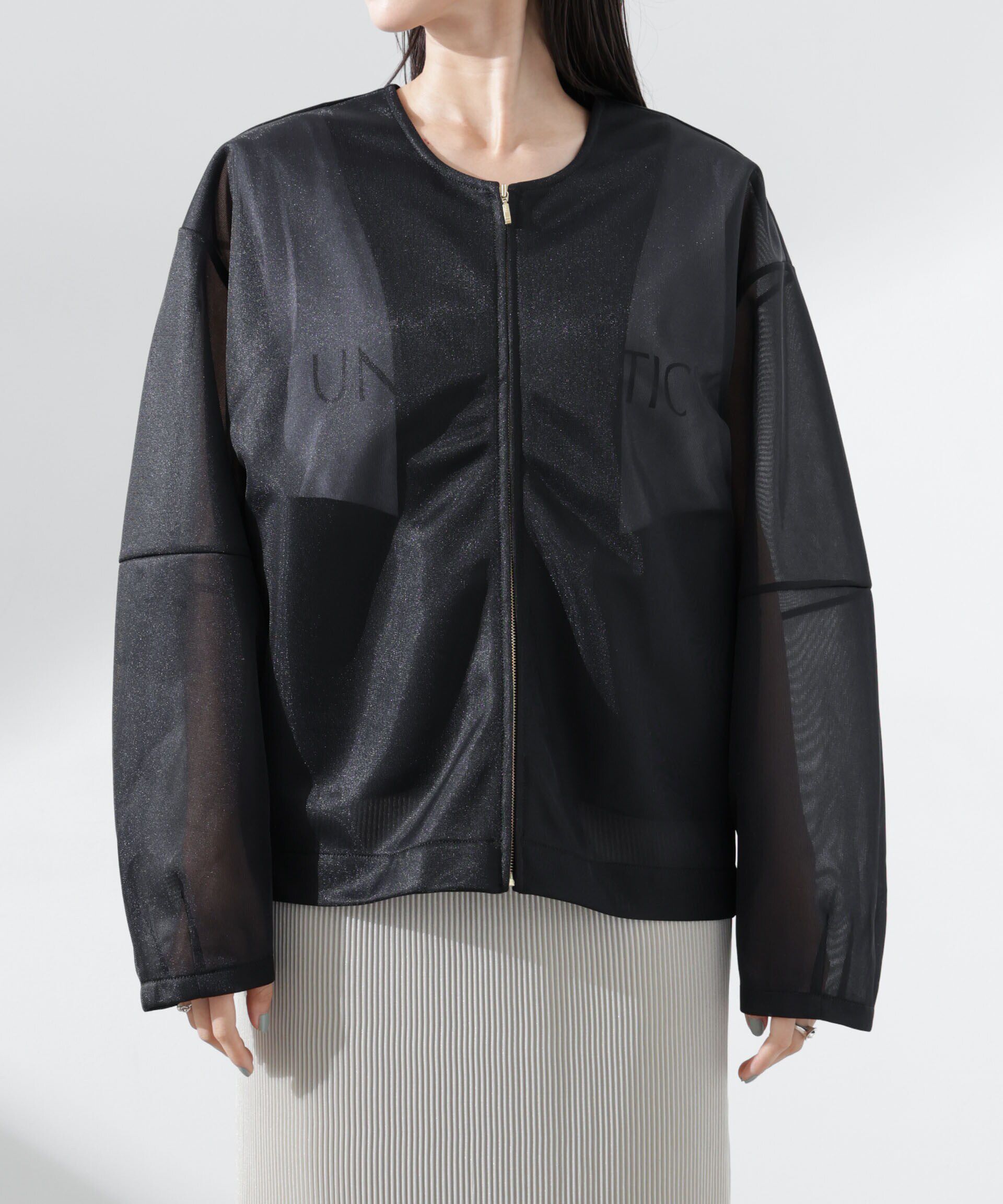 nano･universe「シアーダンボールカットノーカラーZIPupジャケット」|テーラードジャケット|