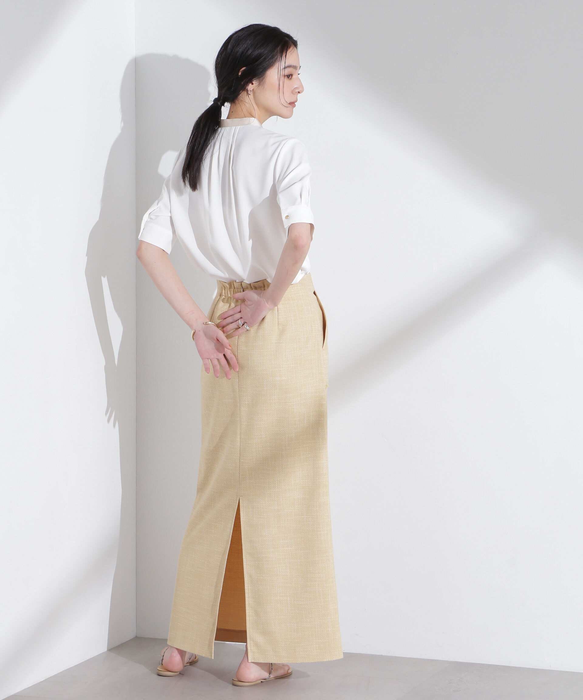 nano･universe「スタンドバイカラータックブラウス 半袖」|シャツ・ブラウス|