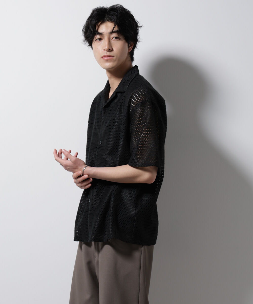 nano･universe「ダイヤレース オープンカラーシャツ」|シャツ・ブラウス|