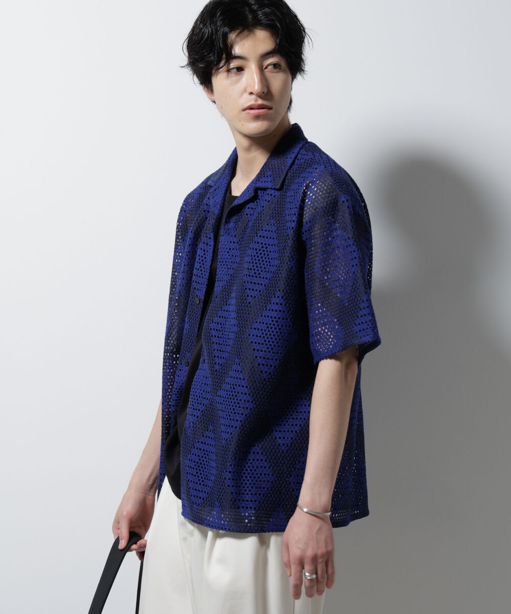 nano･universe「ダイヤレース オープンカラーシャツ」|シャツ・ブラウス|D.ネイビー1