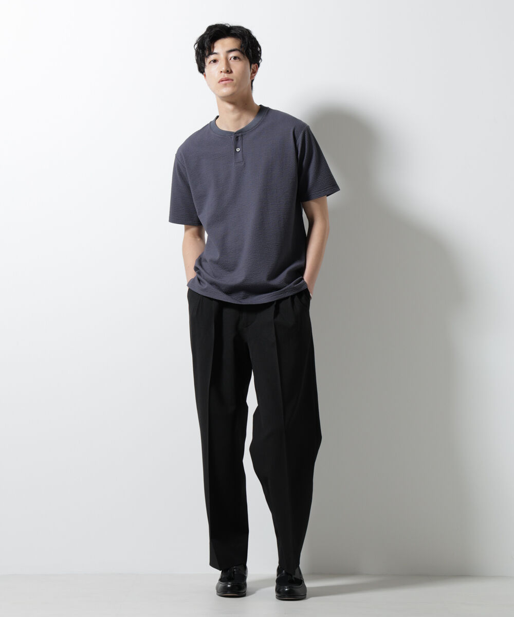 nano･universe「ジャージーサッカーヘンリーネックTシャツ 半袖」|Tシャツ・カットソー|