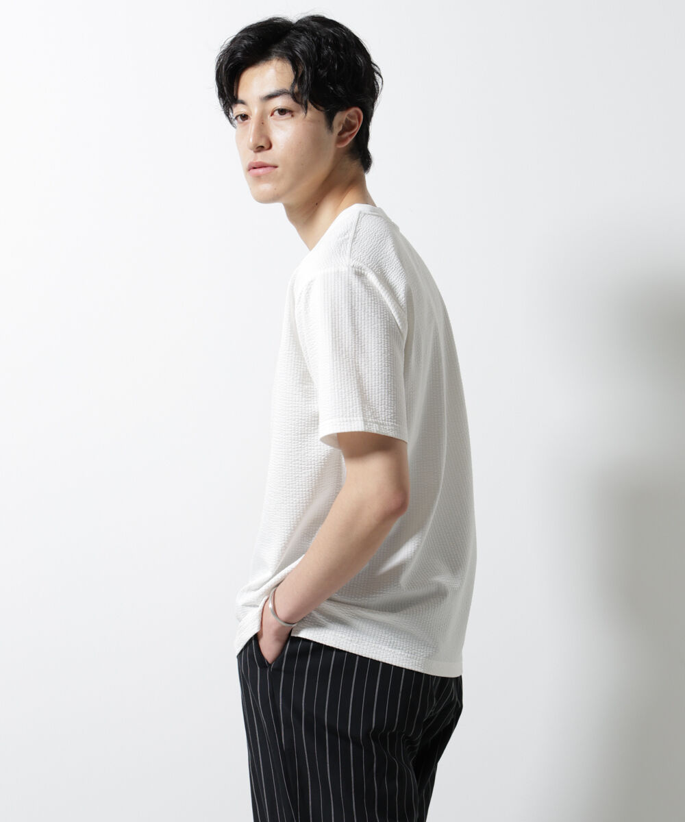 nano･universe「ジャージーサッカーヘンリーネックTシャツ 半袖」|Tシャツ・カットソー|