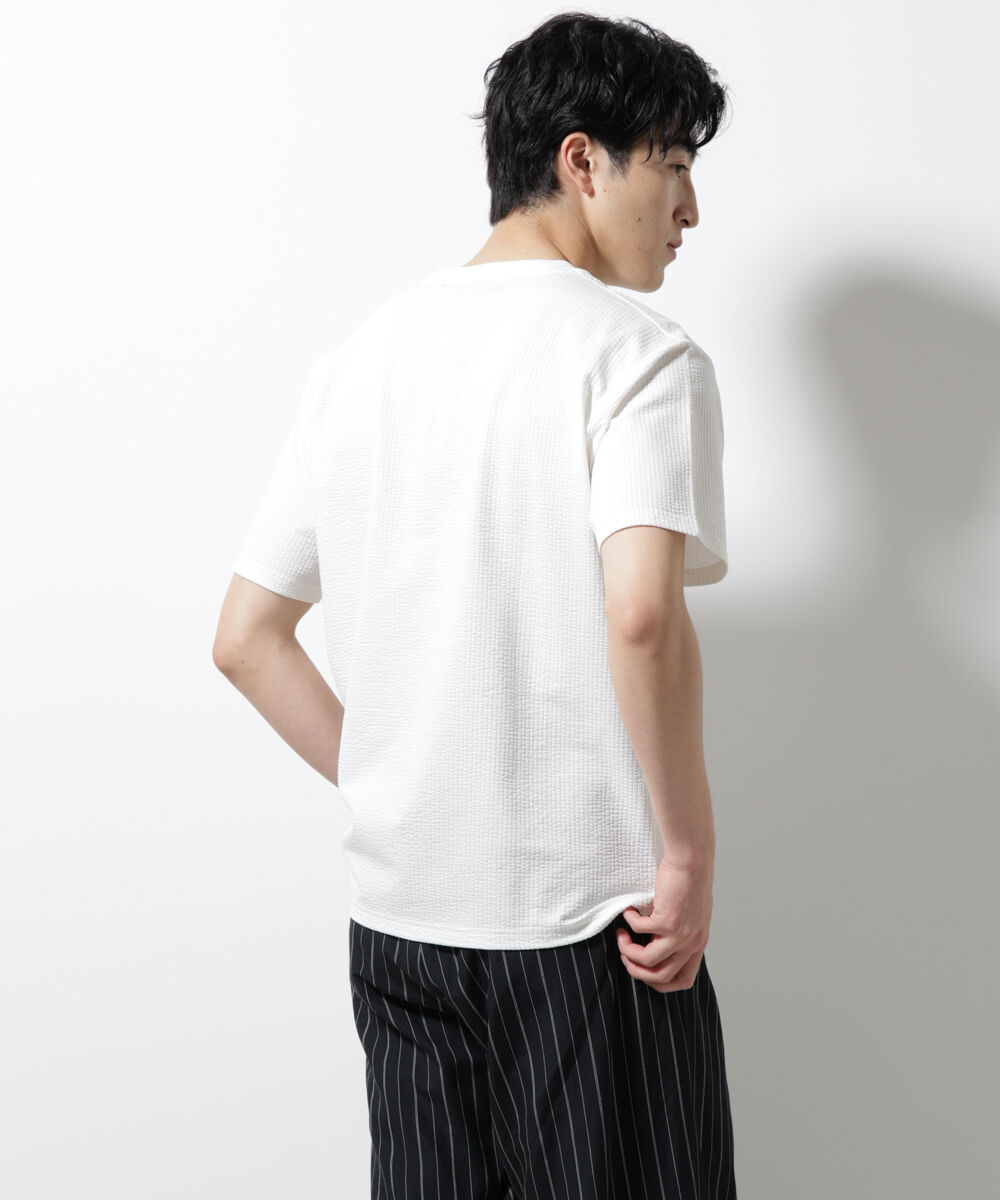 nano･universe「ジャージーサッカーヘンリーネックTシャツ 半袖」|Tシャツ・カットソー|