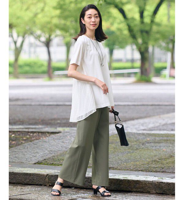 自由区「【WEB限定・洗える・XSサイズあり】レースコンビ カットソー」|Tシャツ・カットソー|