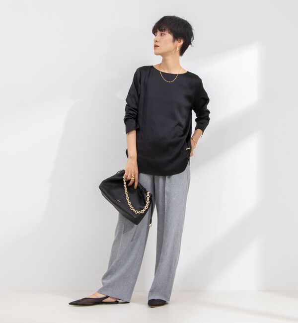 NOLLEY'S「リラックスサテン長袖Tブラウス」|シャツ・ブラウス|