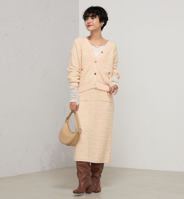Rie Miller「《セットアップ対応》ファンシーツイード風スパンコール入りVネックカーディガン」|カーディガン|