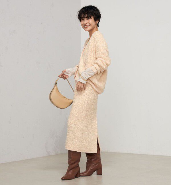 Rie Miller「《セットアップ対応》ファンシーツイード風スパンコール入りVネックカーディガン」|カーディガン|