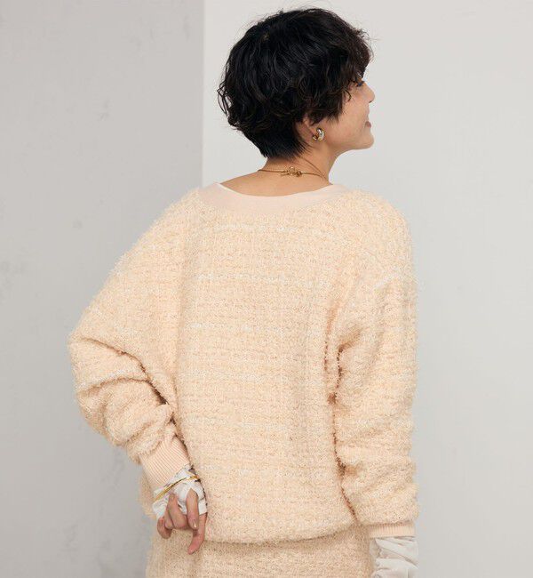 Rie Miller「《セットアップ対応》ファンシーツイード風スパンコール入りVネックカーディガン」|カーディガン|