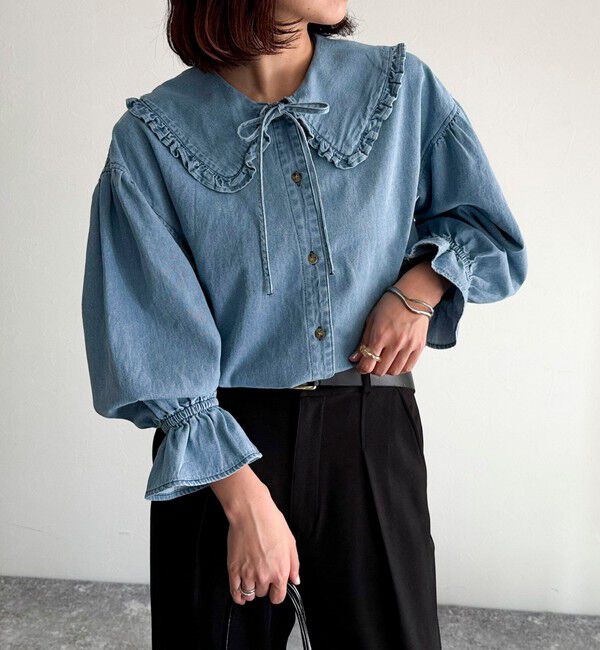 fredy emue「デニムフリルステンカラーシャツ」|シャツ・ブラウス|