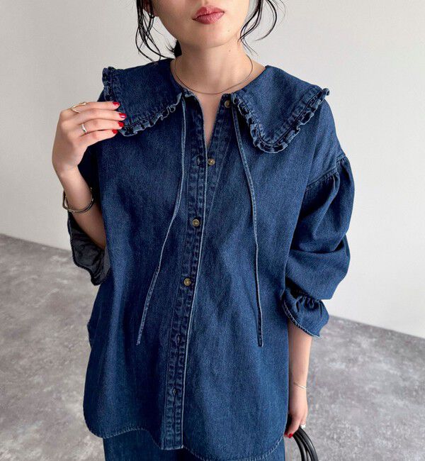 fredy emue「デニムフリルステンカラーシャツ」|シャツ・ブラウス|