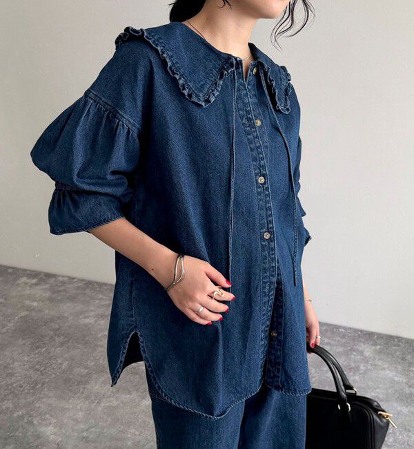 fredy emue「デニムフリルステンカラーシャツ」|シャツ・ブラウス|