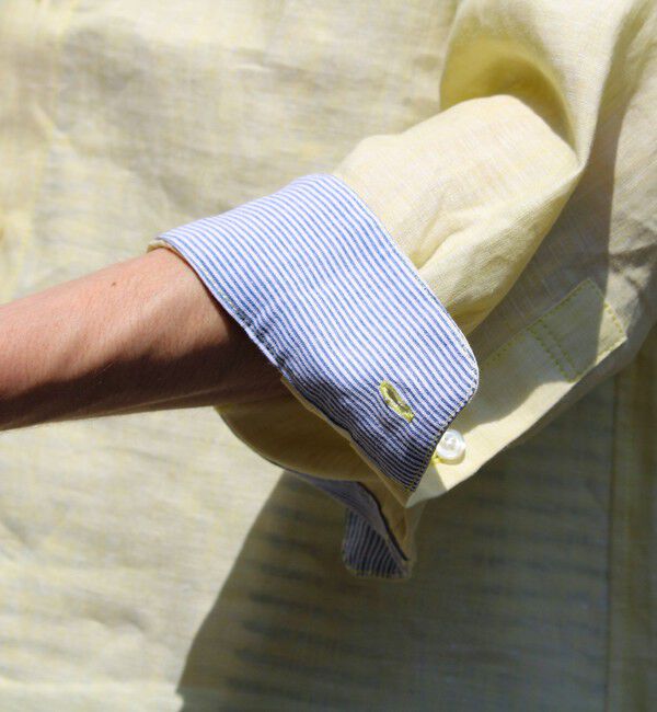 GLOSTER「【新色追加】【GLOSTER/グロスター】フレンチブルドッグ刺繍 リネン 7分袖シャツ」|シャツ・ブラウス|