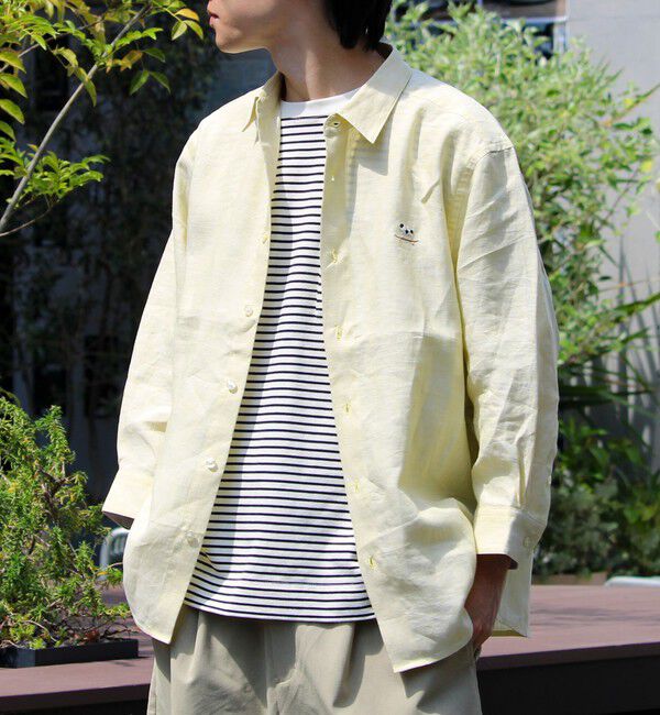 GLOSTER「【新色追加】【GLOSTER/グロスター】フレンチブルドッグ刺繍 リネン 7分袖シャツ」|シャツ・ブラウス|