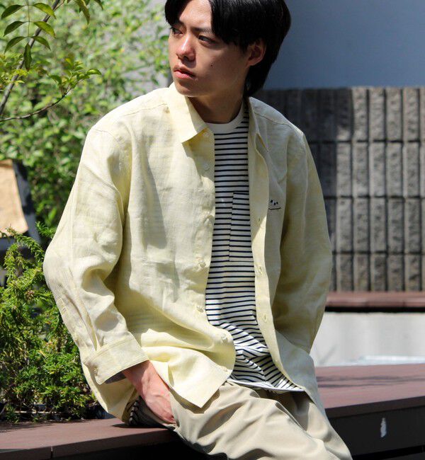 GLOSTER「【新色追加】【GLOSTER/グロスター】フレンチブルドッグ刺繍 リネン 7分袖シャツ」|シャツ・ブラウス|