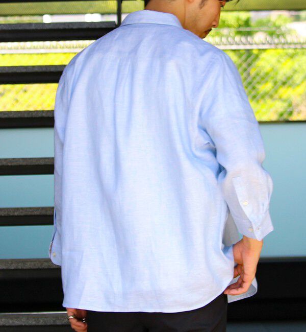 GLOSTER「【新色追加】【GLOSTER/グロスター】フレンチブルドッグ刺繍 リネン 7分袖シャツ」|シャツ・ブラウス|