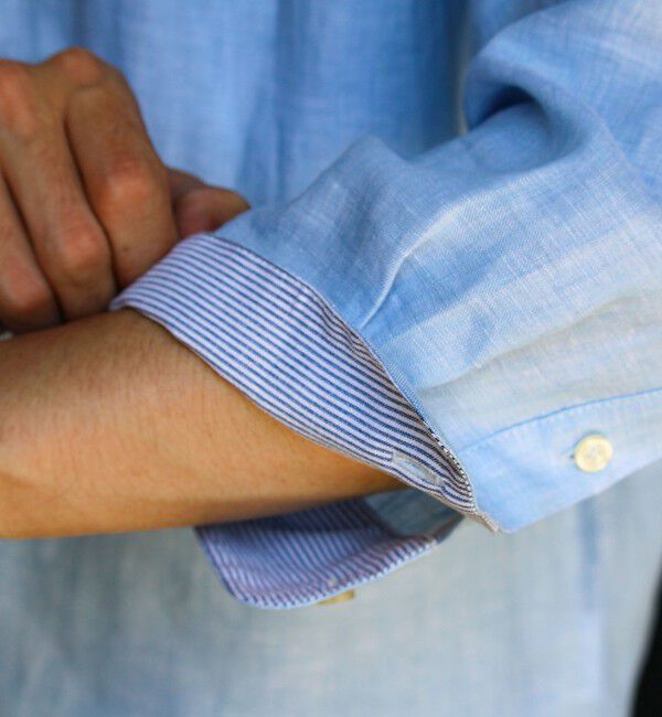 GLOSTER「【新色追加】【GLOSTER/グロスター】フレンチブルドッグ刺繍 リネン 7分袖シャツ」|シャツ・ブラウス|