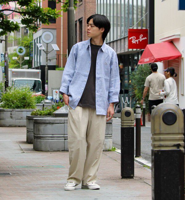 GLOSTER「【新色追加】【GLOSTER/グロスター】フレンチブルドッグ刺繍 リネン 7分袖シャツ」|シャツ・ブラウス|