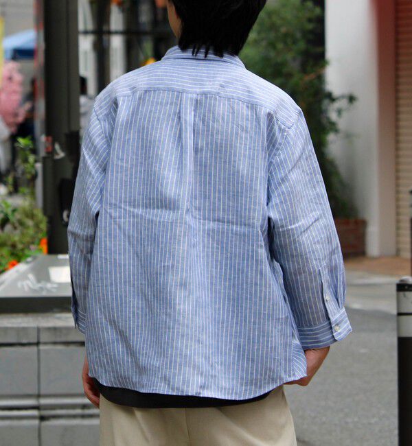 GLOSTER「【新色追加】【GLOSTER/グロスター】フレンチブルドッグ刺繍 リネン 7分袖シャツ」|シャツ・ブラウス|