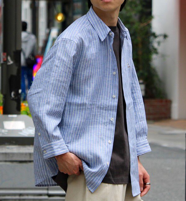 GLOSTER「【新色追加】【GLOSTER/グロスター】フレンチブルドッグ刺繍 リネン 7分袖シャツ」|シャツ・ブラウス|