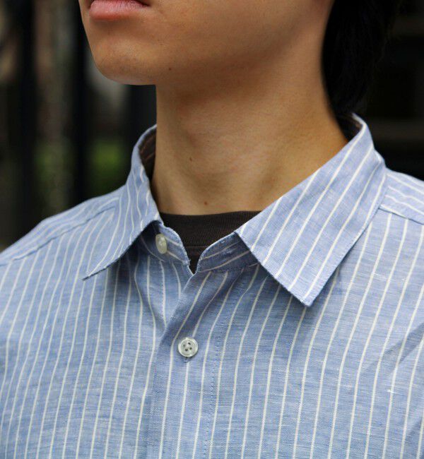 GLOSTER「【新色追加】【GLOSTER/グロスター】フレンチブルドッグ刺繍 リネン 7分袖シャツ」|シャツ・ブラウス|