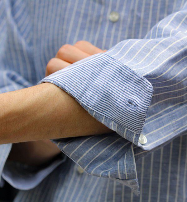 GLOSTER「【新色追加】【GLOSTER/グロスター】フレンチブルドッグ刺繍 リネン 7分袖シャツ」|シャツ・ブラウス|