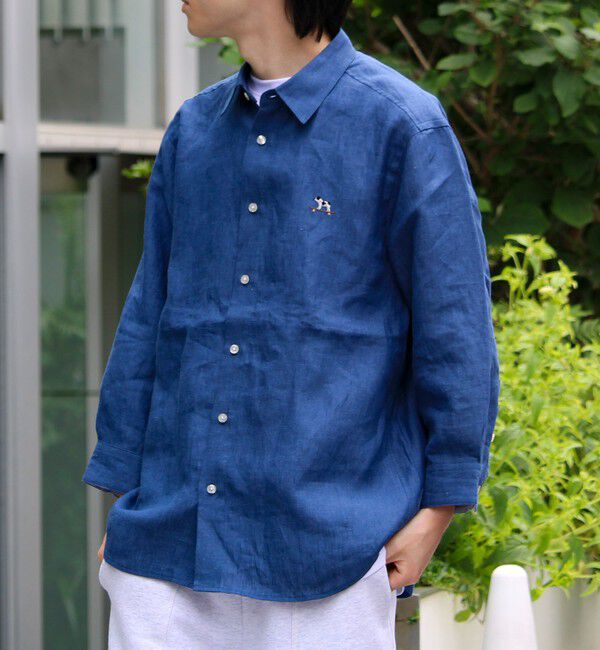 GLOSTER「【新色追加】【GLOSTER/グロスター】フレンチブルドッグ刺繍 リネン 7分袖シャツ」|シャツ・ブラウス|