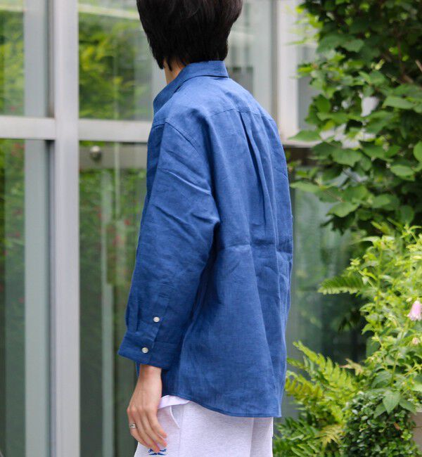 GLOSTER「【新色追加】【GLOSTER/グロスター】フレンチブルドッグ刺繍 リネン 7分袖シャツ」|シャツ・ブラウス|