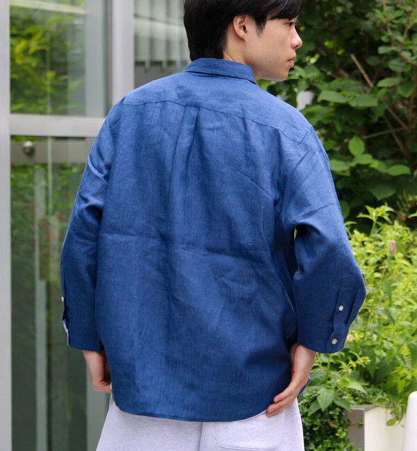 GLOSTER「【新色追加】【GLOSTER/グロスター】フレンチブルドッグ刺繍 リネン 7分袖シャツ」|シャツ・ブラウス|