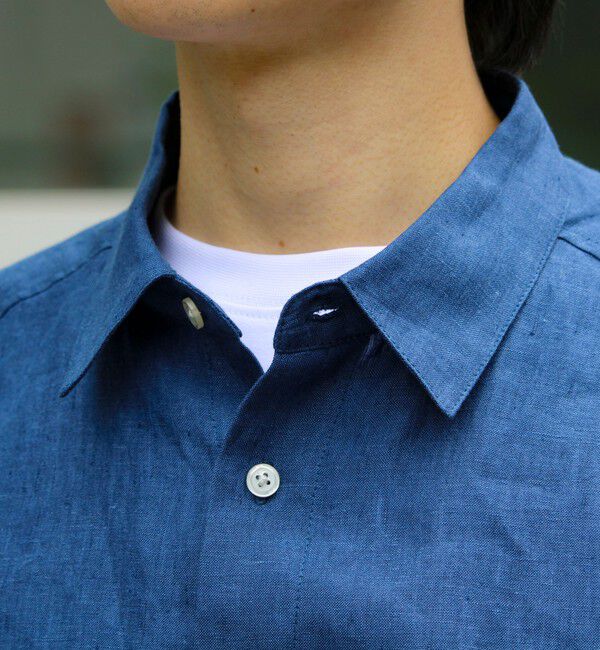 GLOSTER「【新色追加】【GLOSTER/グロスター】フレンチブルドッグ刺繍 リネン 7分袖シャツ」|シャツ・ブラウス|