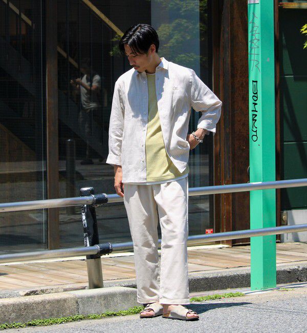 GLOSTER「【新色追加】【GLOSTER/グロスター】フレンチブルドッグ刺繍 リネン 7分袖シャツ」|シャツ・ブラウス|