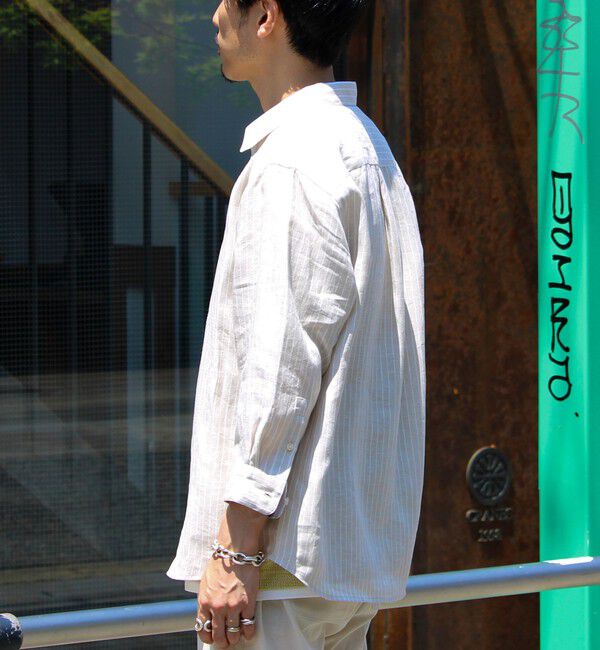 GLOSTER「【新色追加】【GLOSTER/グロスター】フレンチブルドッグ刺繍 リネン 7分袖シャツ」|シャツ・ブラウス|