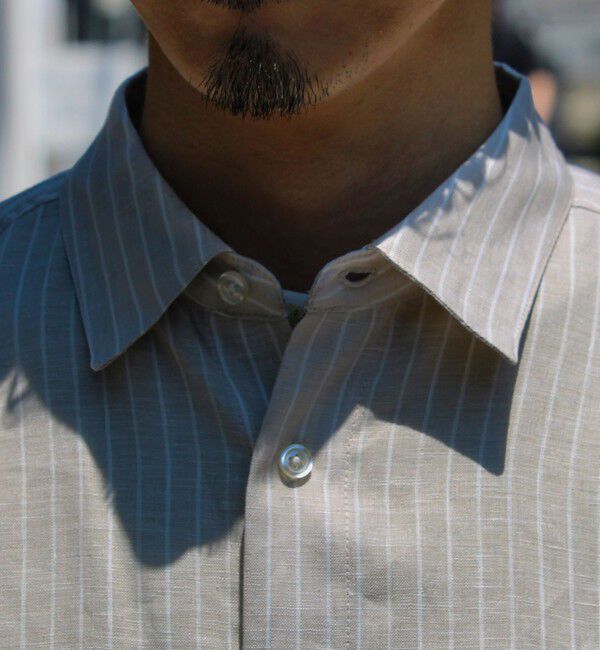 GLOSTER「【新色追加】【GLOSTER/グロスター】フレンチブルドッグ刺繍 リネン 7分袖シャツ」|シャツ・ブラウス|