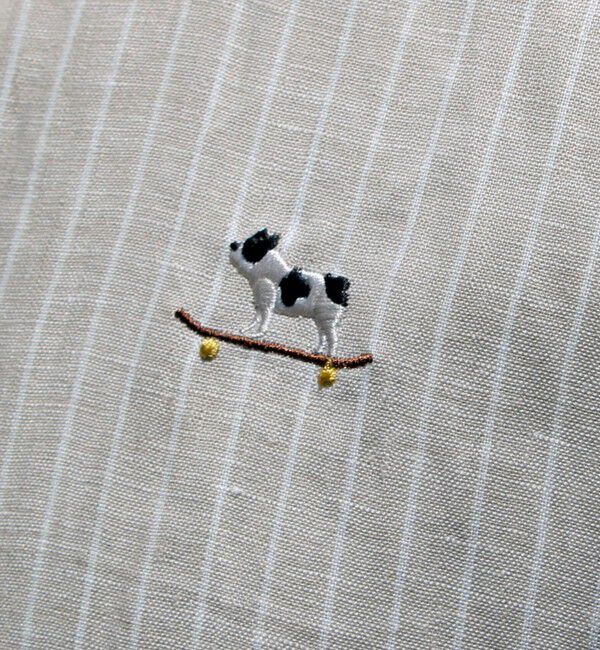 GLOSTER「【新色追加】【GLOSTER/グロスター】フレンチブルドッグ刺繍 リネン 7分袖シャツ」|シャツ・ブラウス|