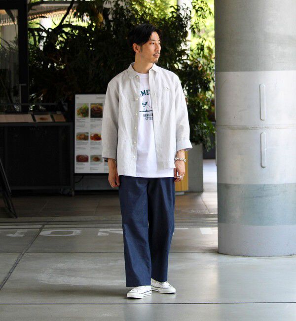 GLOSTER「【新色追加】【GLOSTER/グロスター】フレンチブルドッグ刺繍 リネン 7分袖シャツ」|シャツ・ブラウス|