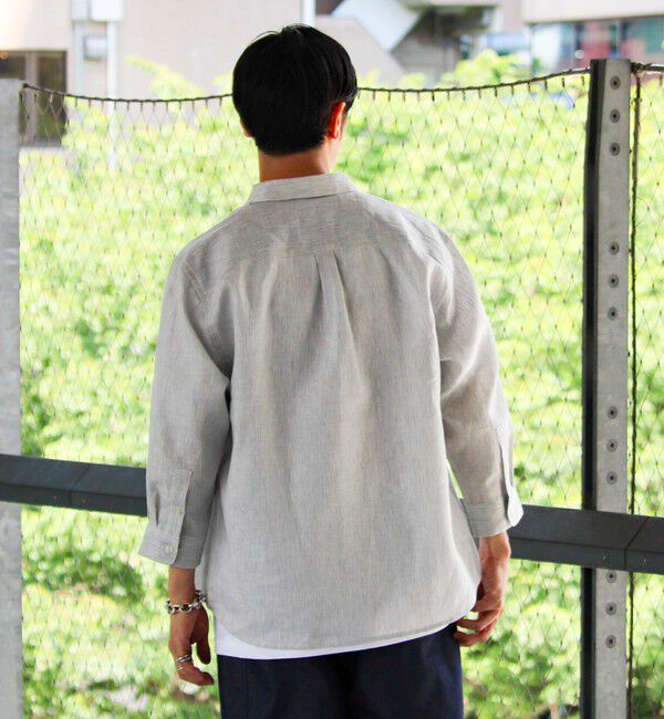 GLOSTER「【新色追加】【GLOSTER/グロスター】フレンチブルドッグ刺繍 リネン 7分袖シャツ」|シャツ・ブラウス|