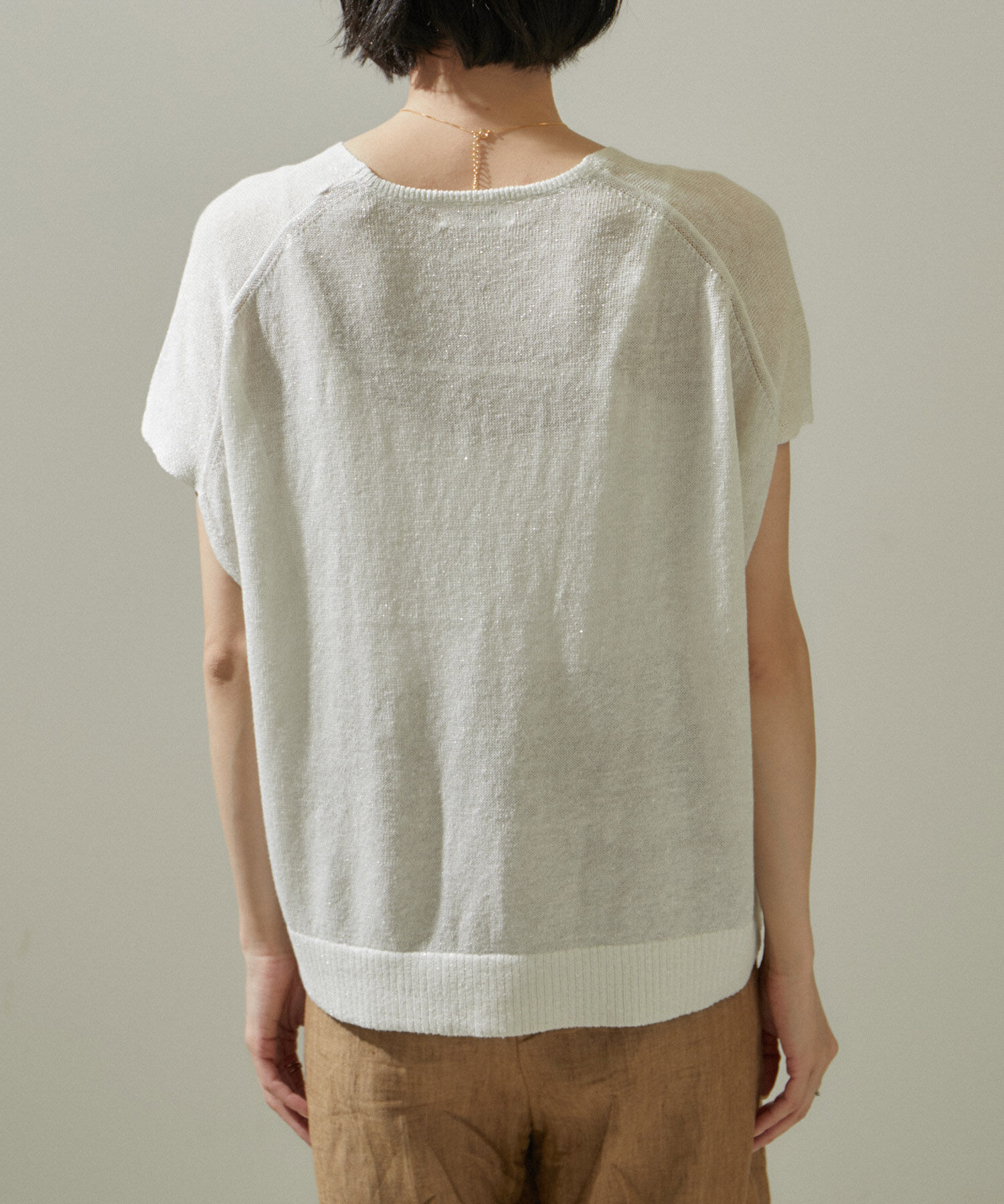 SALON adam et rope'「スパークルリネンラメフレンチスリーブVネックプルオーバー」|ニット・セーター|