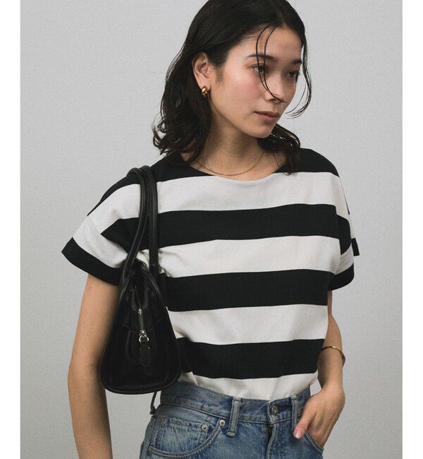 SALON adam et rope'「【WEB限定】フレンチスリーブポンチTシャツ［太ボーダー/無地］」|Tシャツ・カットソー|