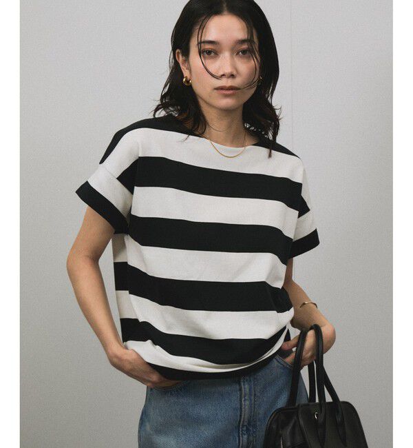 SALON adam et rope'「【WEB限定】フレンチスリーブポンチTシャツ［太ボーダー/無地］」|Tシャツ・カットソー|