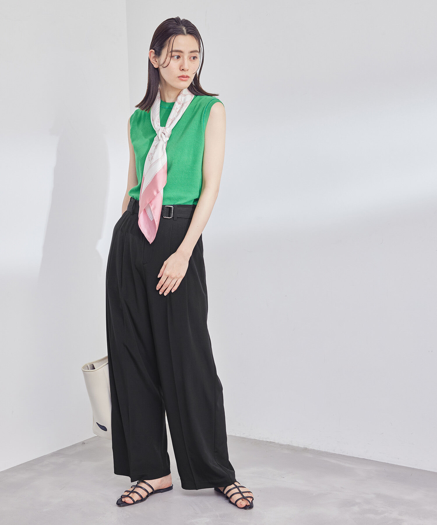 ROPE「とろみシルクライク タックワイドベルテッドパンツ/セット対応」|その他|