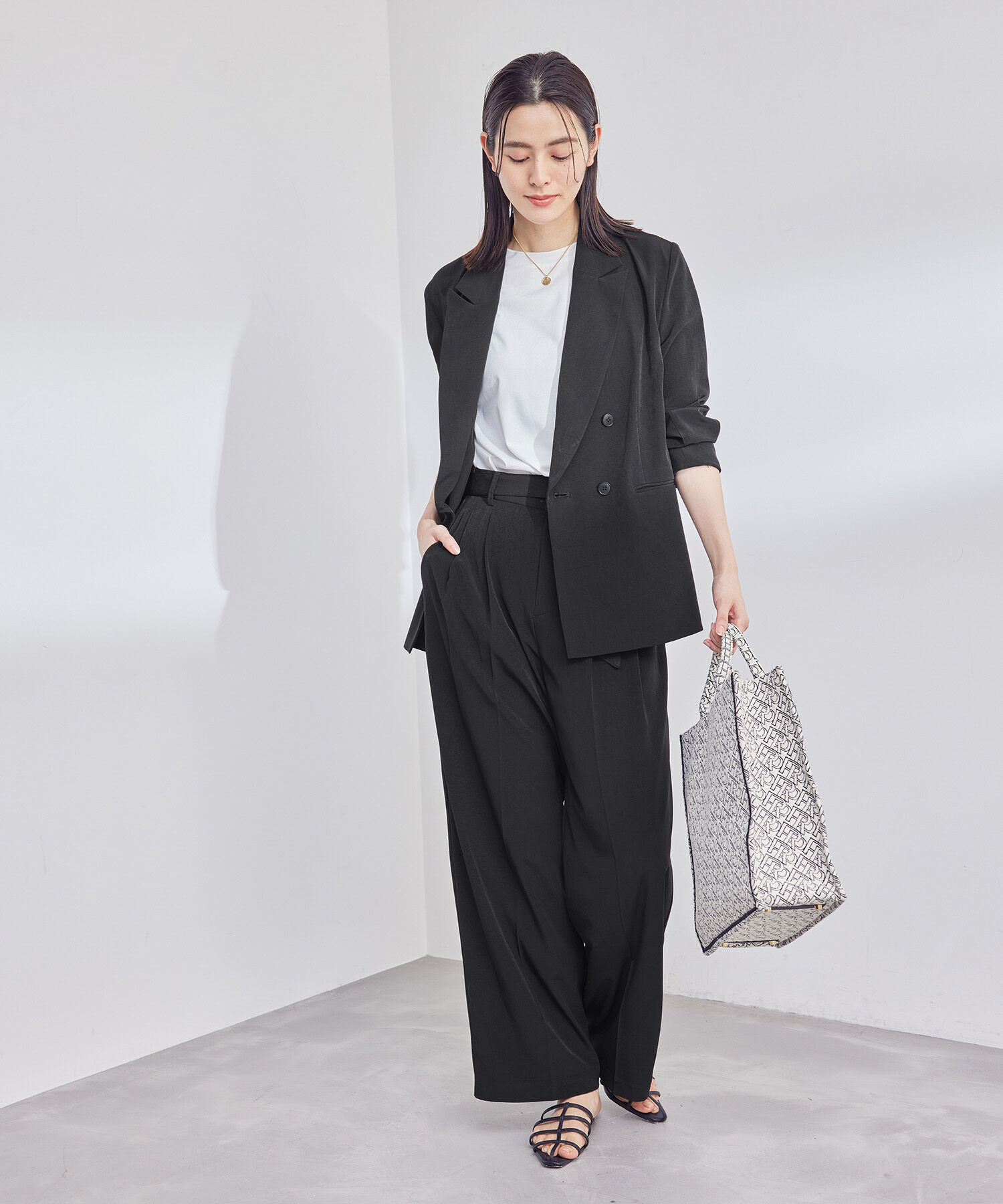 ROPE「とろみシルクライク タックワイドベルテッドパンツ/セット対応」|その他|