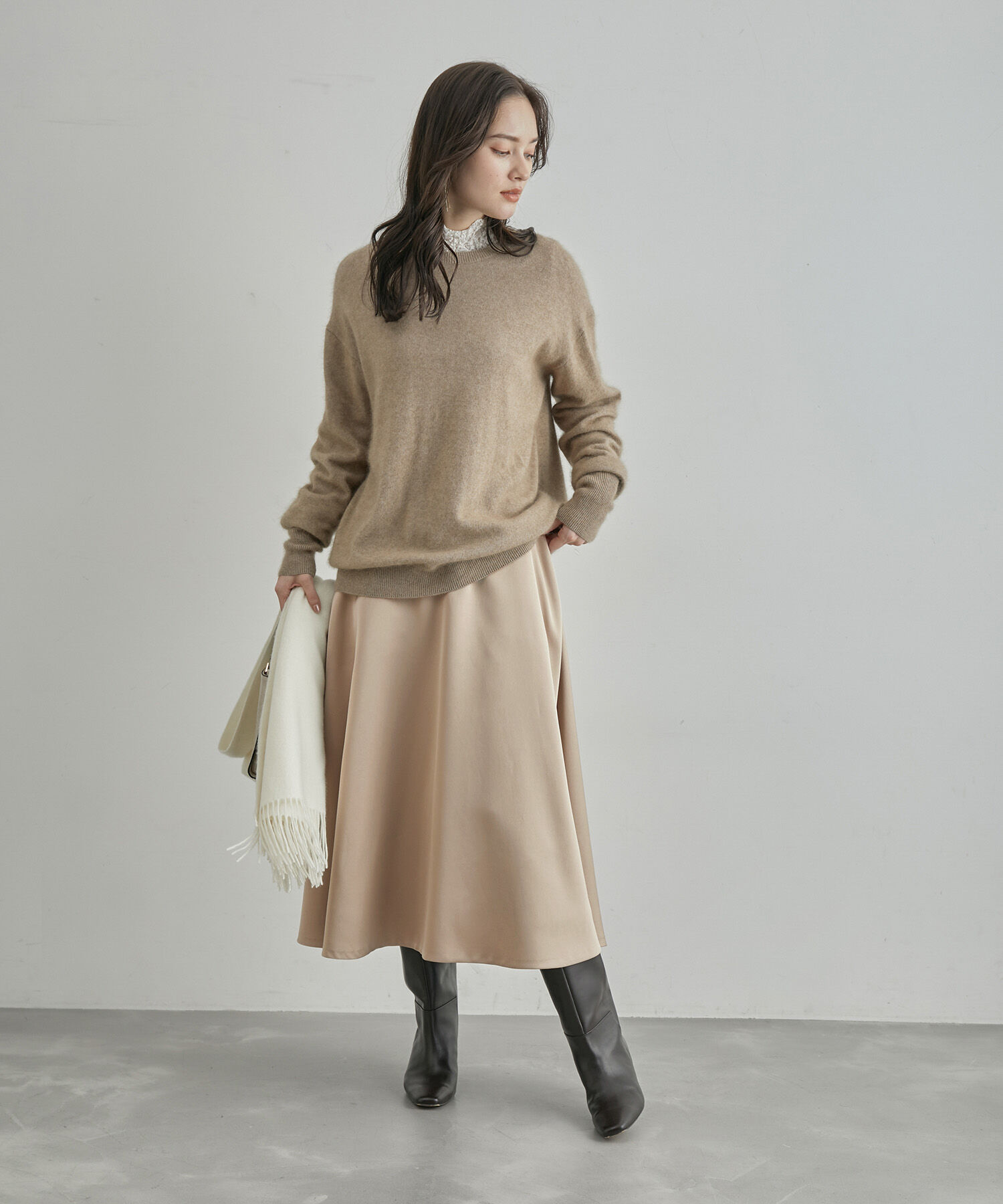 ROPE「サテンフレアスカート（無地/花柄）」|スカート|