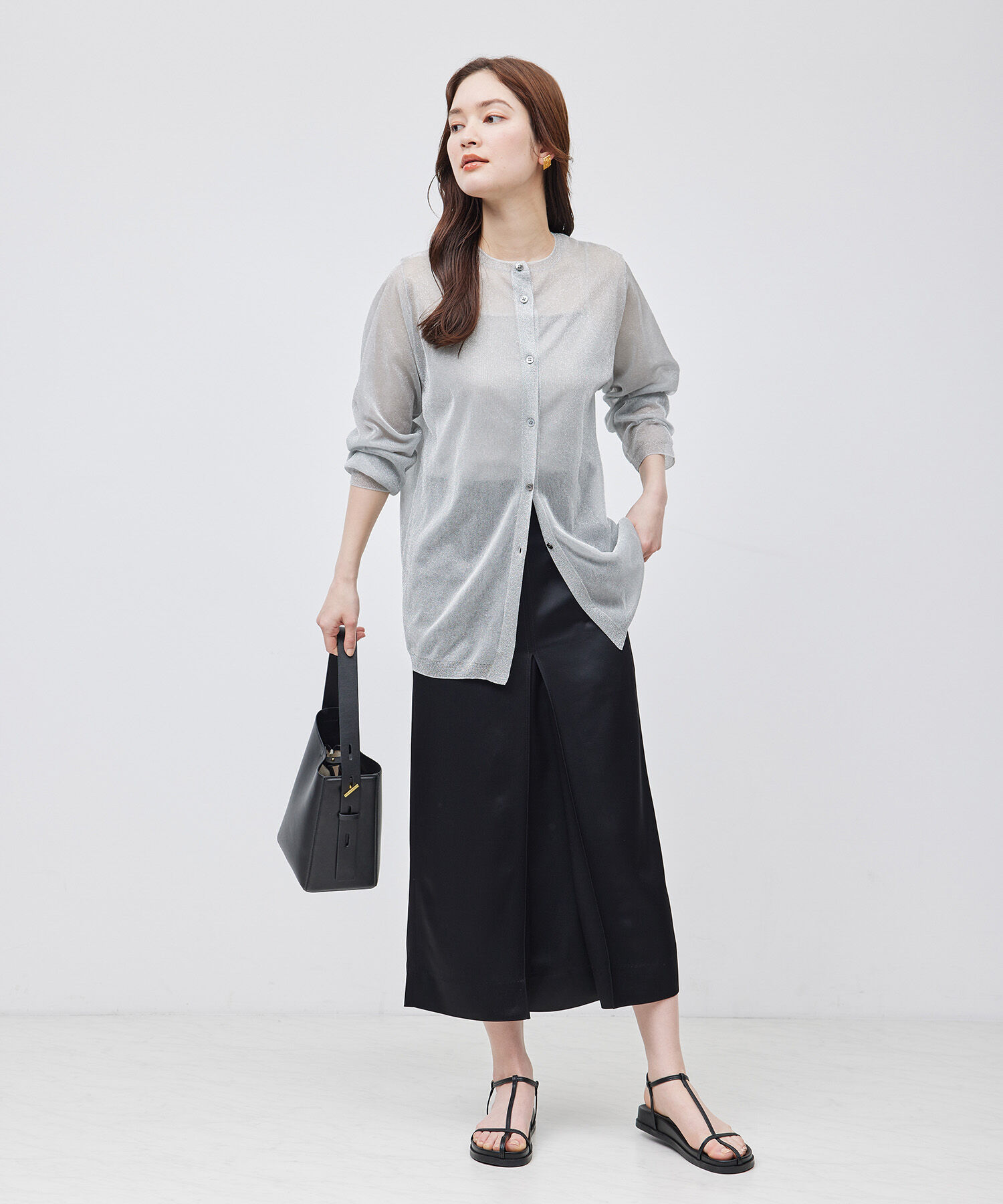 ROPE「【洗える】ラメシアーミドル丈カーディガン【アンサンブル対応】」|カーディガン|