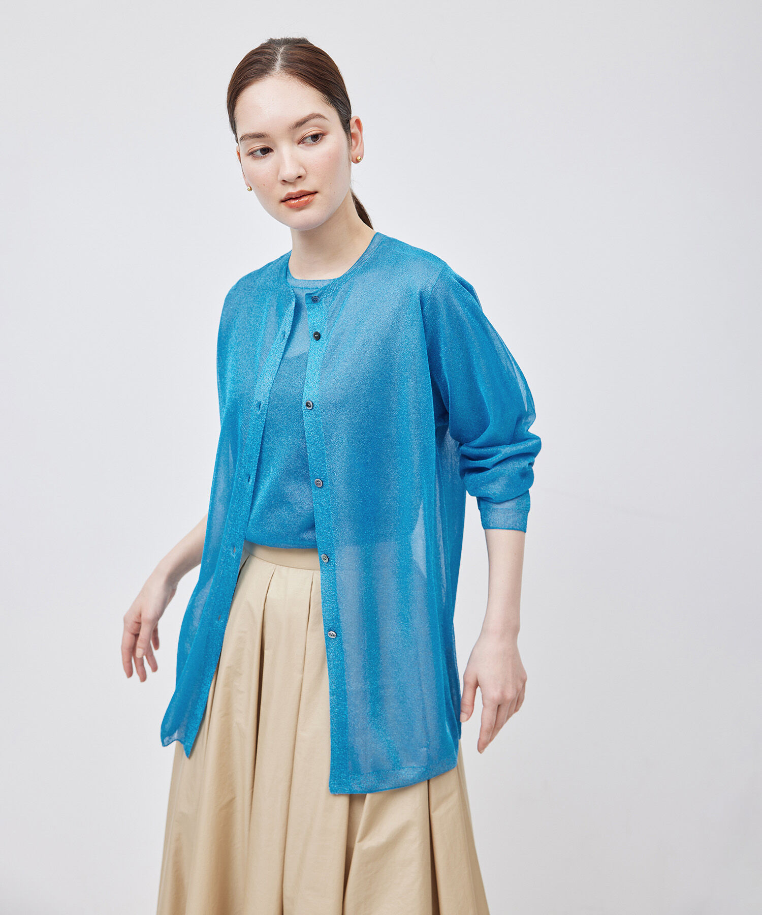 ROPE「【洗える】ラメシアーミドル丈カーディガン【アンサンブル対応】」|カーディガン|