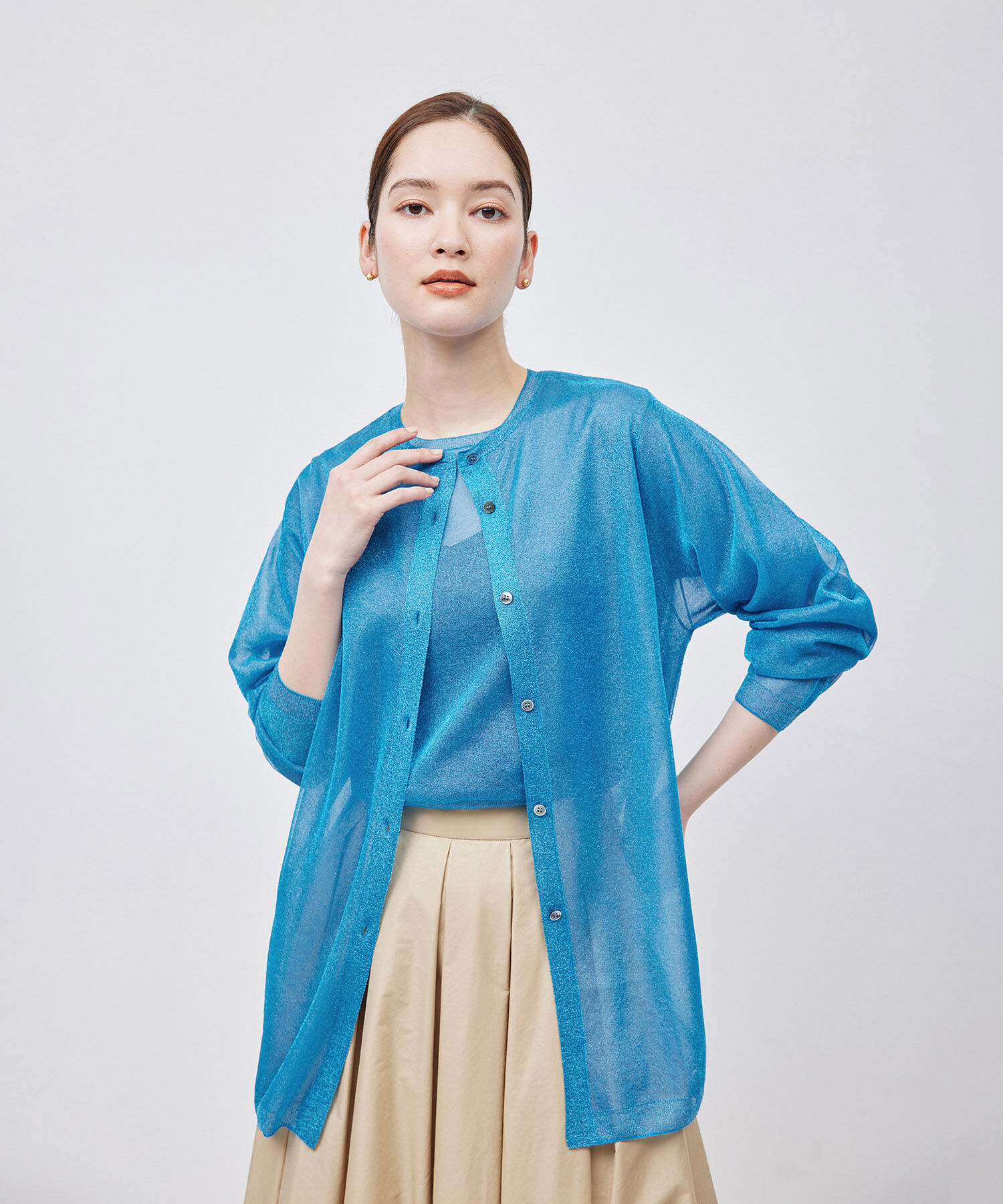 ROPE「【洗える】ラメシアーミドル丈カーディガン【アンサンブル対応】」|カーディガン|